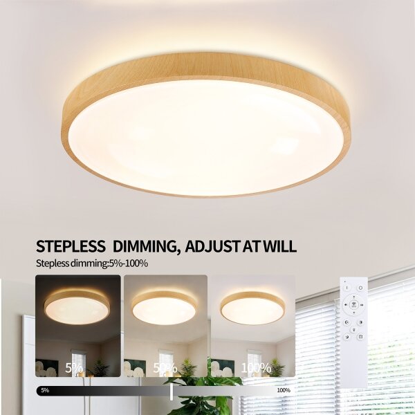 Brilagi-LED Corp de iluminat dimabil GLASS POOL DOUBLE LED/60W/230V 50 cm, decor lemn + telecomandă