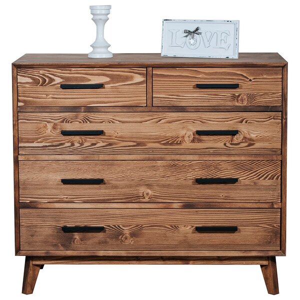 Comodă lemn masiv Timeless 3+2 Sertare Whisky, 98 × 45 × 85 cm