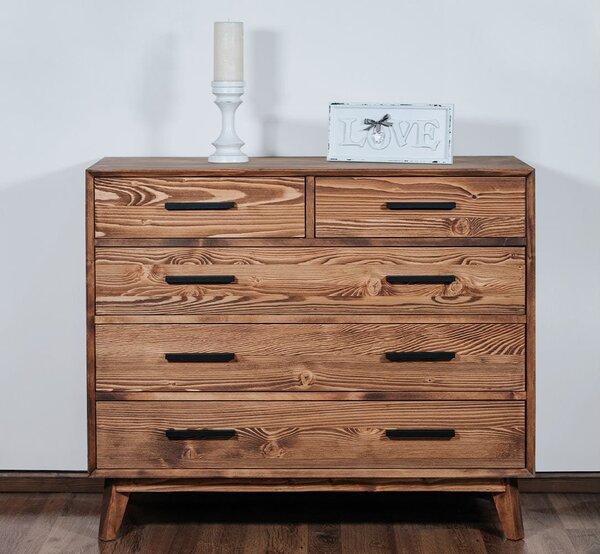 Comodă lemn masiv Timeless 3+2 Sertare Whisky, 98 × 45 × 85 cm