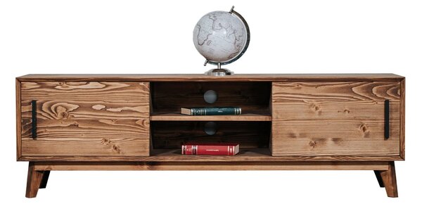 Comodă TV lemn masiv Timeless 2 Uși culisante 2 Nișe Whisky, 146 × 40 × 48 cm