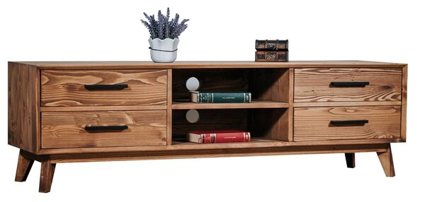 Comodă TV lemn masiv Timeless 4 Sertare 2 Nișe Whisky, 146 × 40 × 48 cm