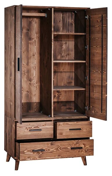 Dulap lemn masiv Timeless 3 Sertare 2 Uși Whisky, 100 × 55 × 200 cm