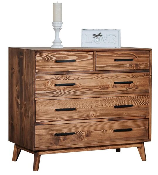 Comodă lemn masiv Timeless 3+2 Sertare Whisky, 98 × 45 × 85 cm
