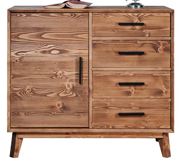 Comodă lemn masiv Timeless 4 Sertare 1 Ușă Whisky, 98 × 45 × 85 cm
