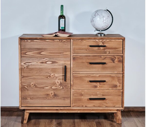 Comodă lemn masiv Timeless 4 Sertare 1 Ușă Whisky, 98 × 45 × 85 cm