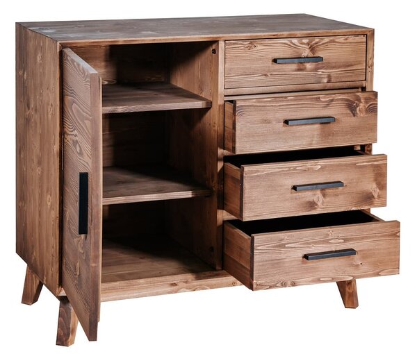 Comodă lemn masiv Timeless 4 Sertare 1 Ușă Whisky, 98 × 45 × 85 cm