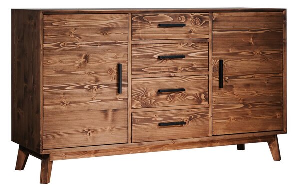 Comodă lemn masiv Timeless 4 Sertare 2 Uși Whisky, 146 × 45 × 85 cm