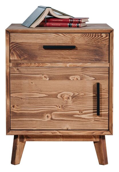 Noptieră lemn masiv Timeless 1 Sertar 1 Usă Whisky, 50 × 40 × 64 cm