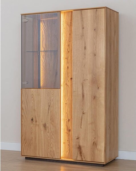 Vitrină lemn masiv Joasă Aurora Iluminată Stejar, 85 × 37 × 140 cm
