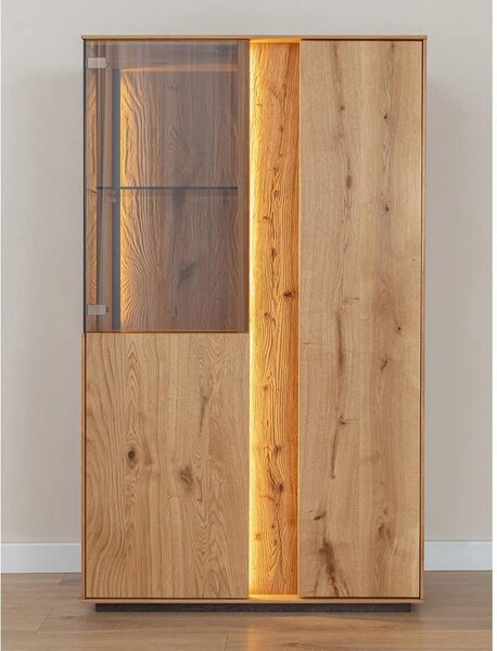 Vitrină lemn masiv Joasă Aurora Iluminată Stejar, 85 × 37 × 140 cm