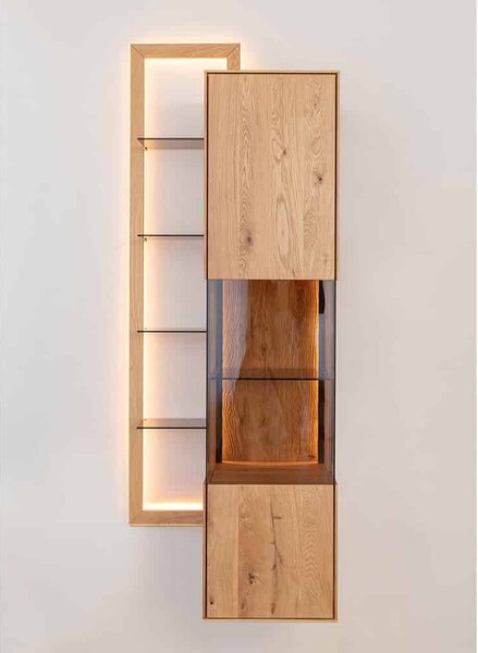 Vitrină lemn masiv Aurora cu Raft Iluminată Stejar, 73 × 37 × 175 cm