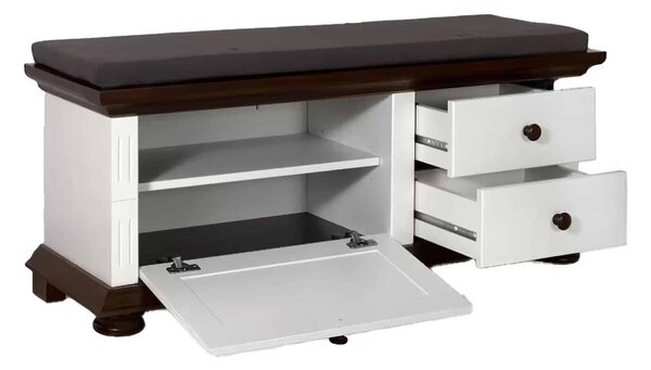 Băncuță lemn masiv nuc Ariana Hol Alb/, 115 × 37 × 45 cm