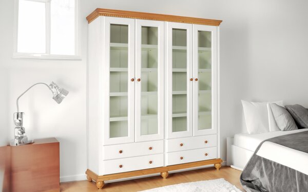 Bibliotecă lemn masiv natur Dublă Celia Alb/, 180 × 45 × 203 cm