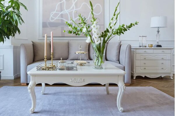 Comodă lemn masiv alb Paris 5 Sertare, 100 × 47 × 78 cm