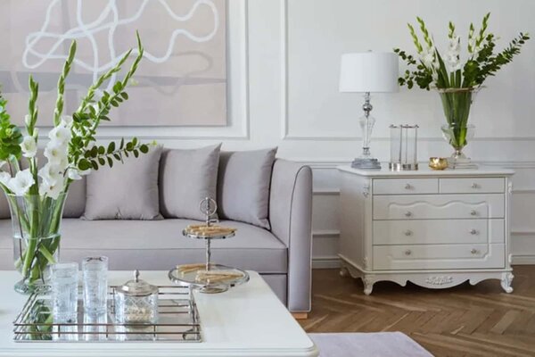 Comodă lemn masiv alb Paris 5 Sertare, 100 × 47 × 78 cm