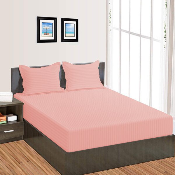 Cearsaf de pat cu elastic Damasc Policoton dunga 1 cm, pentru saltea 140x200 cm, Pucioasa, Roz