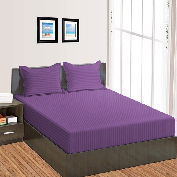Cearsaf de pat cu elastic Damasc Policoton dunga 1 cm, pentru saltea 140x200 cm, Pucioasa, Purple