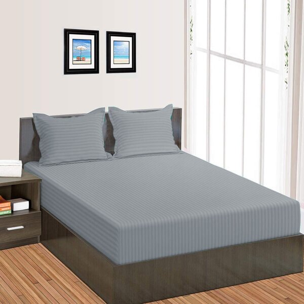 Cearsaf de pat cu elastic Damasc Policoton dunga 1 cm, pentru saltea 140x200 cm, Pucioasa, Gri