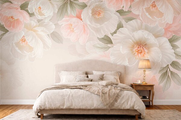 Tapet Flori mari și delicate, în nuanțe de roz și crem, Fototapet Flori, w05540 : Uwalls.ro