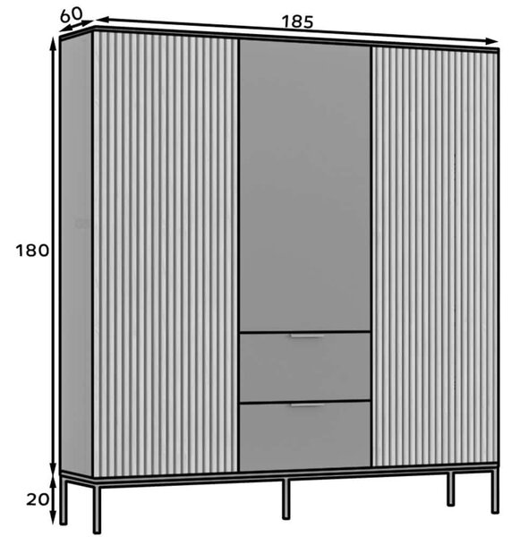 Dulap lemn masiv Sia Negru, 185 × 60 × 200 cm
