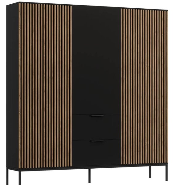 Dulap lemn masiv Sia Negru, 185 × 60 × 200 cm