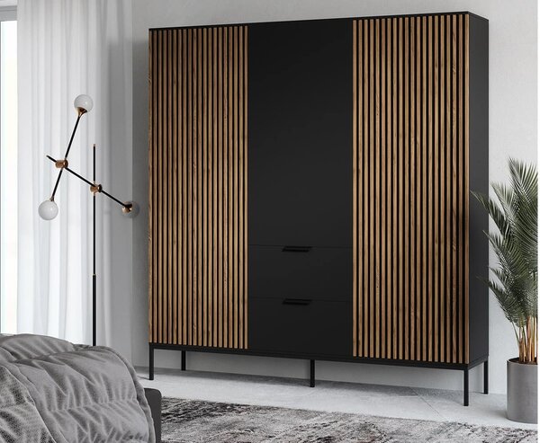 Dulap lemn masiv Sia Negru, 185 × 60 × 200 cm