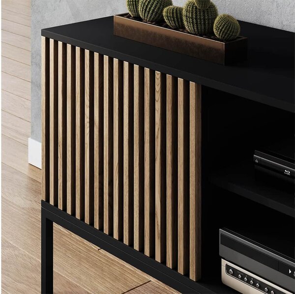 Comodă TV lemn masiv Sia Negru, 150 × 40 × 60 cm