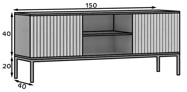 Comodă TV lemn masiv Sia Negru, 150 × 40 × 60 cm