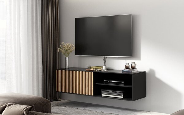 Comodă TV lemn masiv Suspendată Sia Negru, 150 × 40 × 40 cm