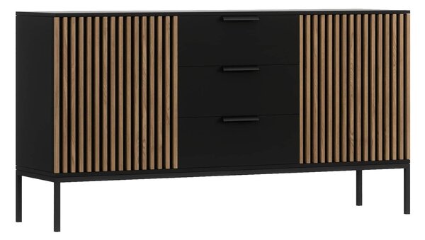 Comodă lemn masiv Sia Negru, 150 × 40 × 80 cm