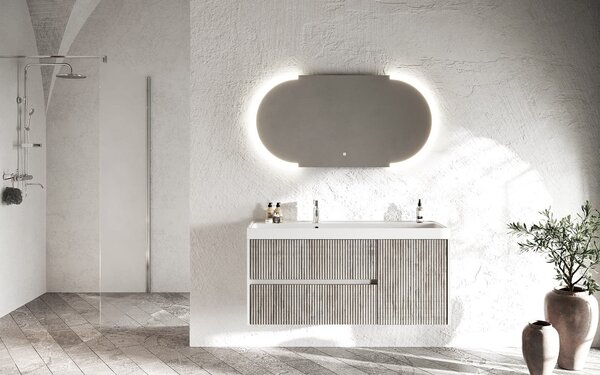 Oglindă lemn masiv cu iluminare LED si acționare touch 120x60cm