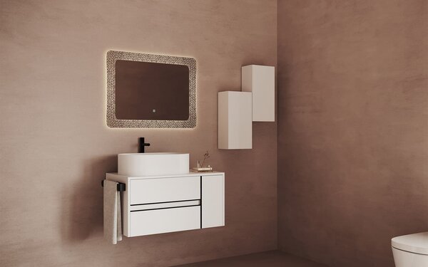 Oglindă lemn masiv cu iluminare LED si acționare touch Efect Cristale 80x60cm