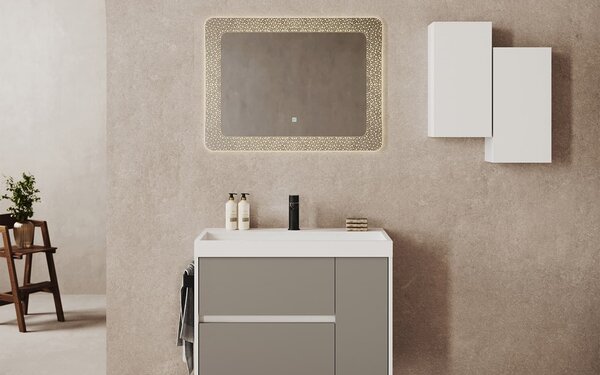 Oglindă lemn masiv cu iluminare LED si acționare touch Efect Cristale 80x60cm