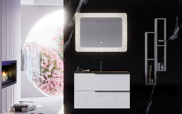 Oglindă lemn masiv cu iluminare LED si acționare touch Efect Cristale 80x60cm