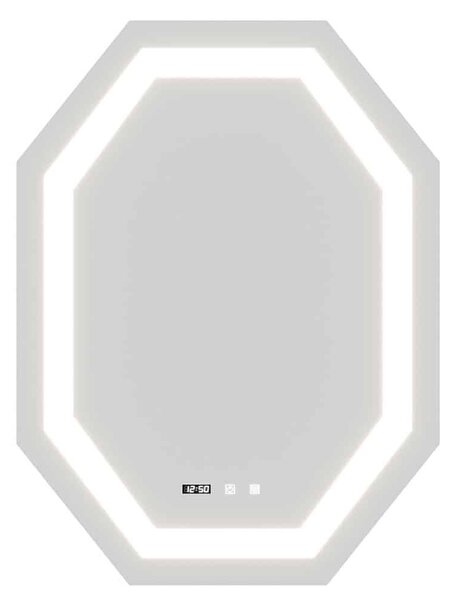 Oglindă lemn masiv LED cu termometru ceas și dezaburire 75x100cm