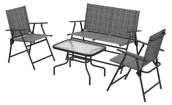 Outsunny Set de mobilier pentru exterior din 4 piese pentru terasa, Set de gradina cu doua fotolii pliabile, o canapea de doua persoane si masa cu blat din sticla, Gri mixt