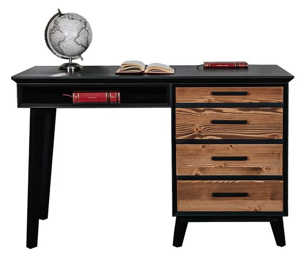 Birou lemn masiv Timeless 4 Sertare 1 Nișă Negru, 120 × 60 × 76 cm