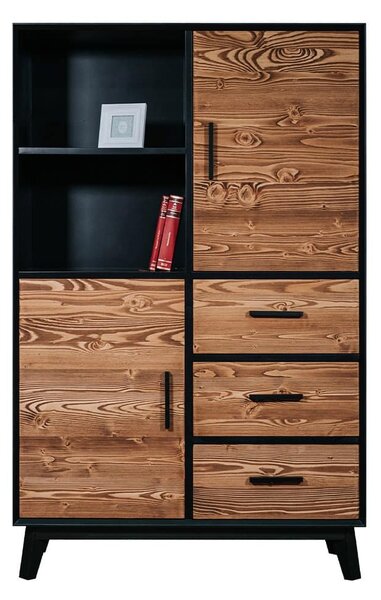 Dulăpior lemn masiv Timeless 3 Sertare 2 Uși + Nișă Negru, 100 × 45 × 150 cm