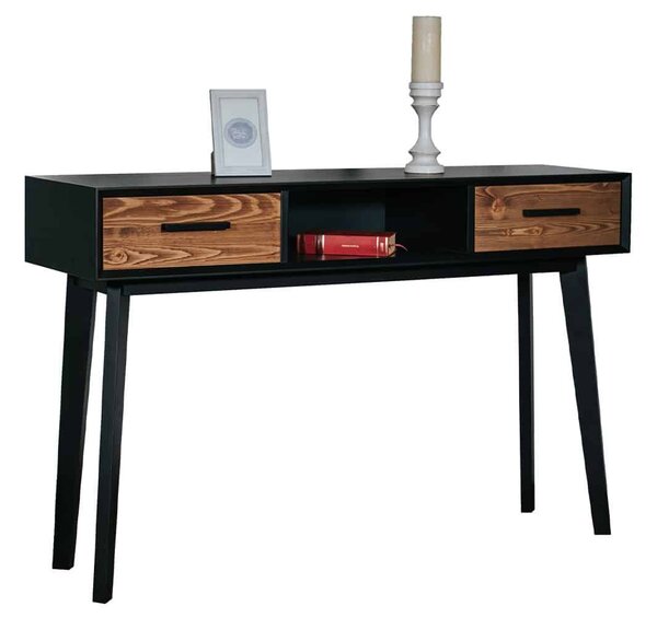 Consolă lemn masiv Timeless 2 Sertare 1 Nișă Negru, 138 × 38 × 80 cm