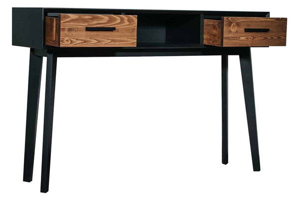 Consolă lemn masiv Timeless 2 Sertare 1 Nișă Negru, 138 × 38 × 80 cm