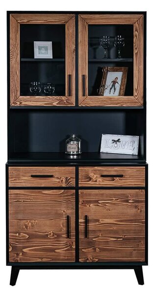 Bufet lemn masiv Timeless 2 Corpuri 2 Sertare 4 Uși 98x45/35x190 cm Negru