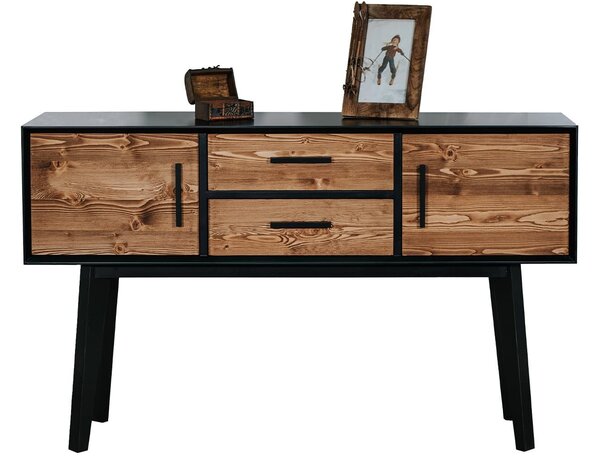 Consolă lemn masiv Timeless 2 Sertare 2 Uși Negru, 138 × 38 × 80 cm