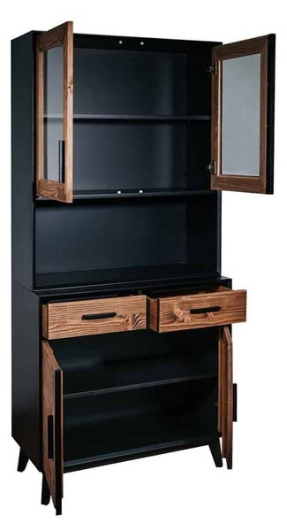 Bufet lemn masiv Timeless 2 Corpuri 2 Sertare 4 Uși 98x45/35x190 cm Negru