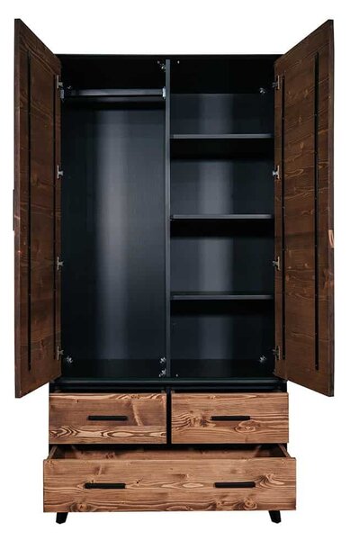 Dulap lemn masiv Timeless 3 Sertare 2 Uși Negru, 100 × 55 × 200 cm