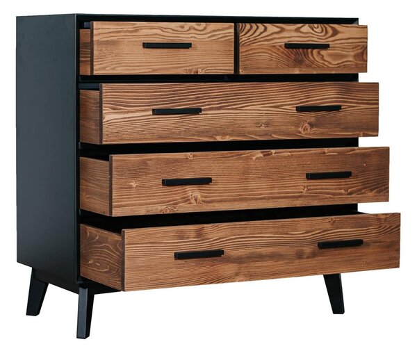 Comodă lemn masiv Timeless 3+2 Sertare Negru, 98 × 45 × 85 cm