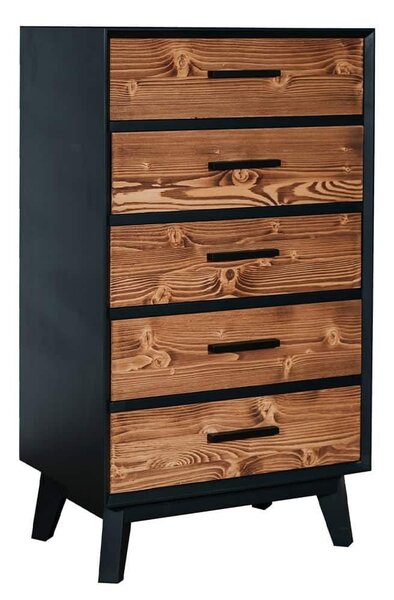 Comodă lemn masiv Timeless 5 Sertare Negru, 60 × 40 × 100 cm
