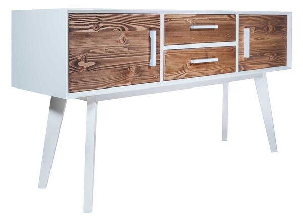Consolă lemn masiv alb Timeless 2 Sertare 2 Uși, 138 × 38 × 80 cm