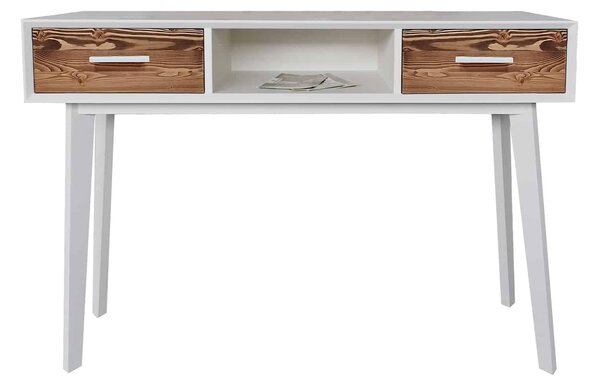 Consolă lemn masiv alb Timeless 2 Sertare 1 Nișă, 138 × 38 × 80 cm