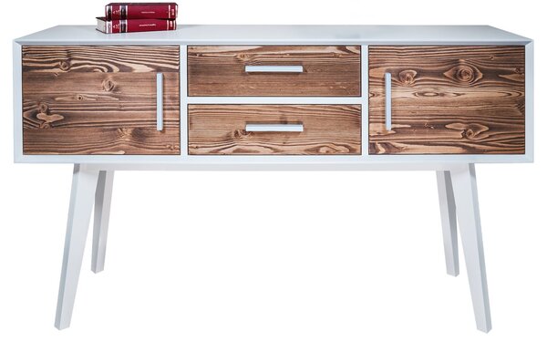 Consolă lemn masiv alb Timeless 2 Sertare 2 Uși, 138 × 38 × 80 cm