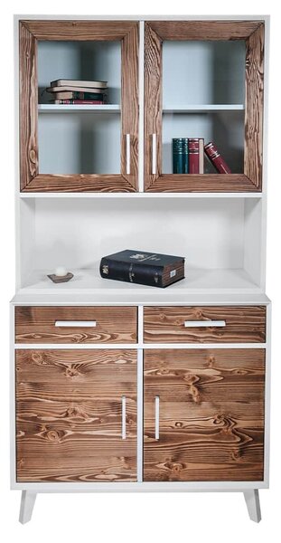 Bufet lemn masiv alb Timeless 2 Corpuri 2 Sertare 4 Uși 98x45/35x190 cm
